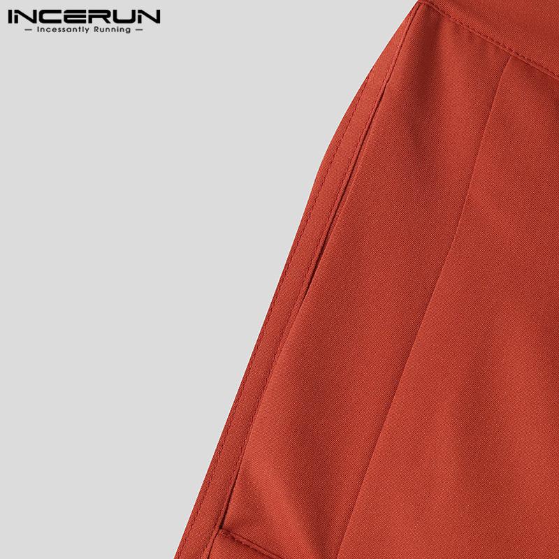 INCERUN Herrenhose mit Reißverschluss und weitem Bein, lockere lange Palazzo-Hose