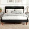 Double Bed Frame, 140 X 200 Cm, Wooden Slatted Base, Linen-Effect, Storage Underneath, Black