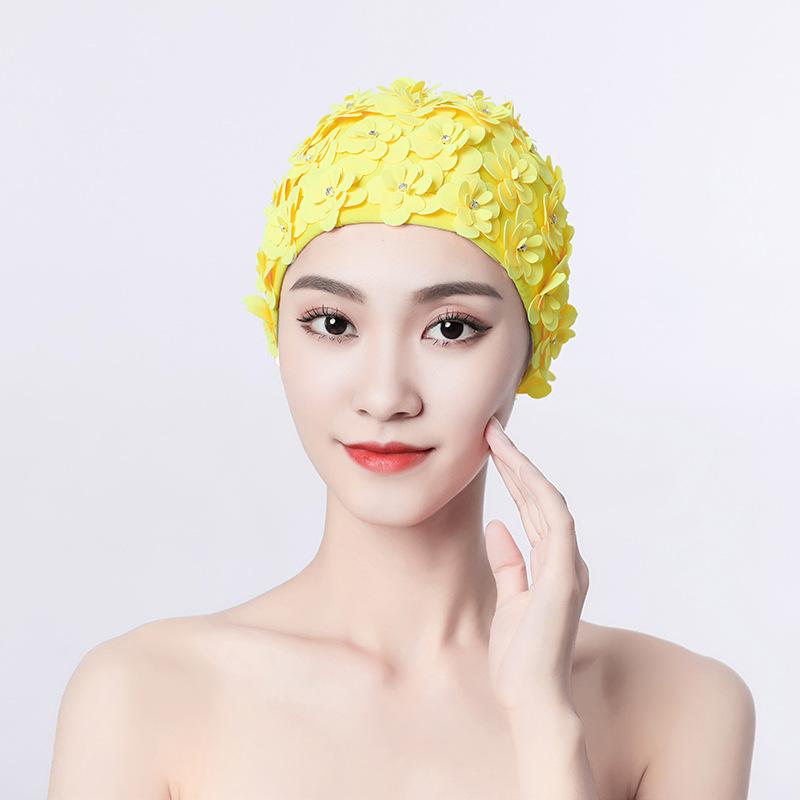 Badekappe Damen Diamantblume Handgefertigt Dreidimensional Handgenäht Dreilagige Blume Würgt Den Kopf Nicht Doppeltes Gewebe Schwimmen Spa