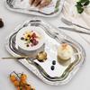 3pcs Elegant Stainless Steel Serving Tray Set Retro Dessert Breakfast Trays Decor Plate with Floral for Serving Drinks and Snack