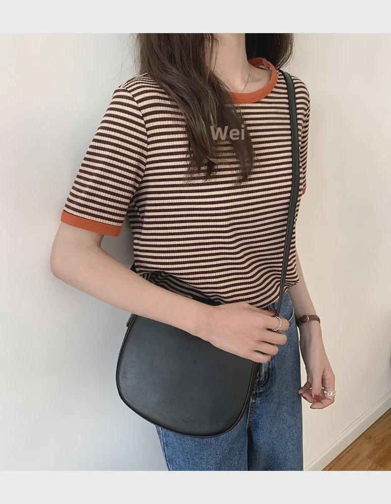 Women's Loose-Fit Striped Short-Sleeve Round Neck Summer T-shirt