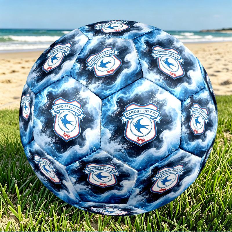 Cardiff City FC Print Size 5 Soccer Ball, PU Wear Resistant Football for Match Training and Daily Practice, Birthday Gift for Soccer Fans