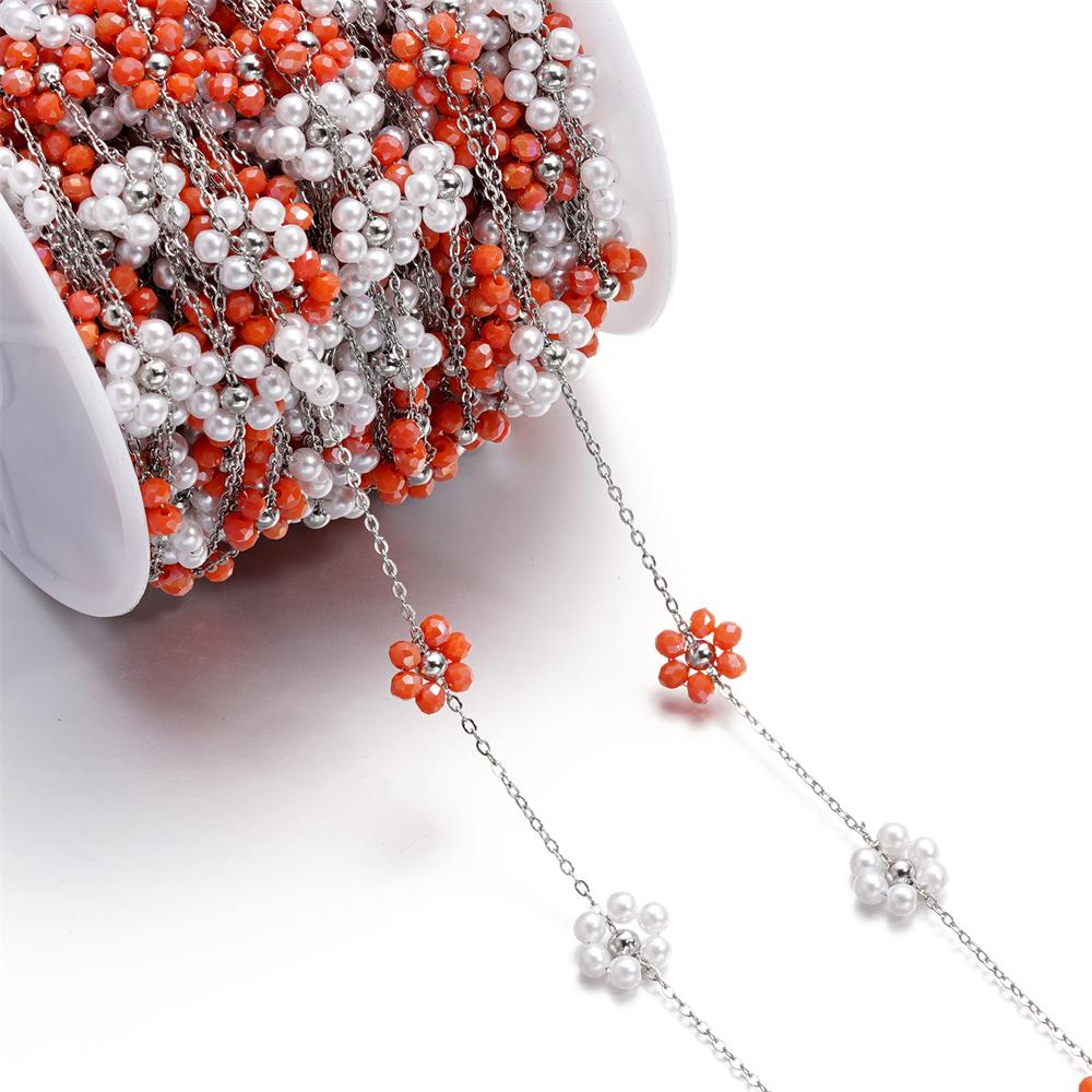 1Meter Stainless Steel Chain Flowers Pearl Beads Flat Link Chains for Necklaces Anklet Supplies DIY Jewelry Making Wholesale