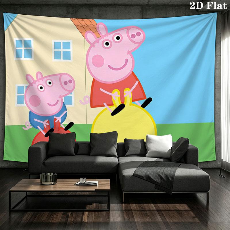 Peppa Pig Wall Tapestry, Aesthetic Printed Fabric Blanket, Suitable for Bedroom, Living Room, and Home Decor.