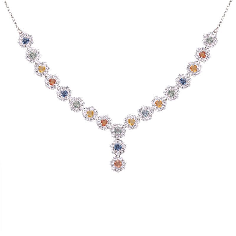 Natural Gemstone Color Sapphire Necklace Women'S S925 Sterling Silver Color Treasure Jewelry Light Luxury High-End Tassel