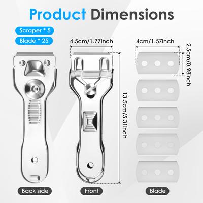 5Pcs Multifunction Cleaner Hob Scraper Remover Carbon Steel Ceramic Hob Scraper with Replacement Blade Glass Scraper for Kitchen