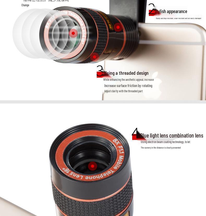 8x Zoom Universal Telephoto Lens for Mobile Phone Photography and Video Recording