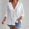 Moda damska Casual Lato Wiosna Jednolity kolor Nadruk Rękaw 3/4 Bluzki i koszule z dekoltem w kształcie litery V