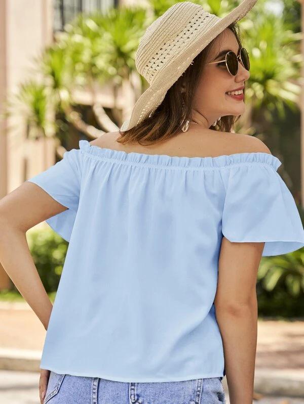 Jaro/Léto 2023 Dámská halenka s volánky odhalující ramena - Evropský a americký styl