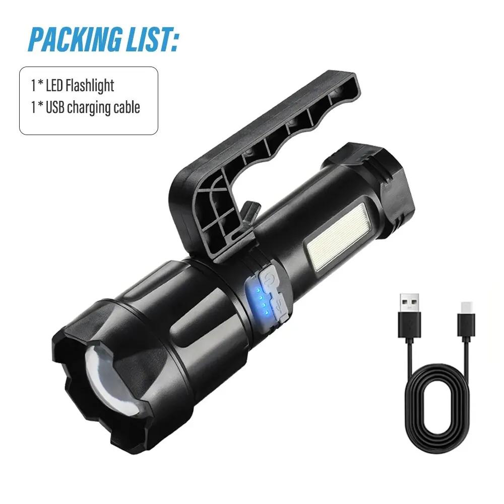 

2 в 1 ультра яркий портативный светодиодный фонарик мощный перезаряжаемый прожектор с боковыми фонарями COB с поддержкой телескопического зума 300mah