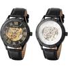 Men's Automatic Mechanical Watch Black Leather Strap Stainless Steel Luminous Roman Numerals Water Resistant Casual Wear