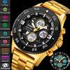 Skmei Mens Quartz Sports Waterproof Watches Luxury Stainless Steel Strap Analog Digital Display Dual Time Zone LED Alarm Clock