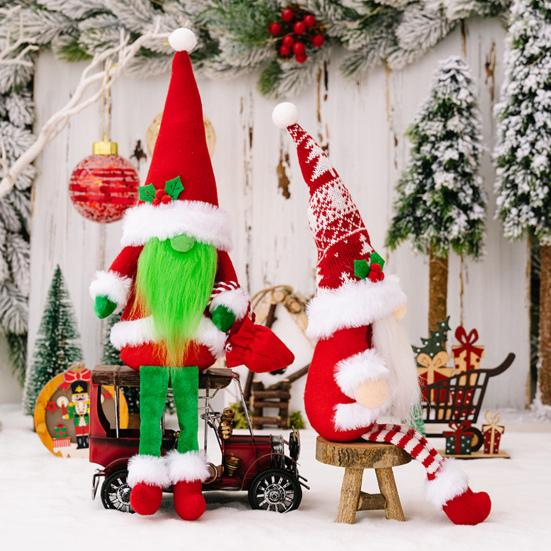 Plush Knitted Hat Full Beard Sitting Long-legged Desktop Faceless Dwarf Doll Ornament Party Supplies