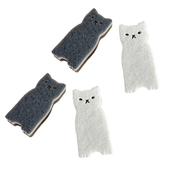 4 st Rengöringsborste Tecknad Kattdesign Högdensitetssvamp Mjuk Elastisk Mycket Absorberande Kök Badrum Multifunktionsskrubbsvamp