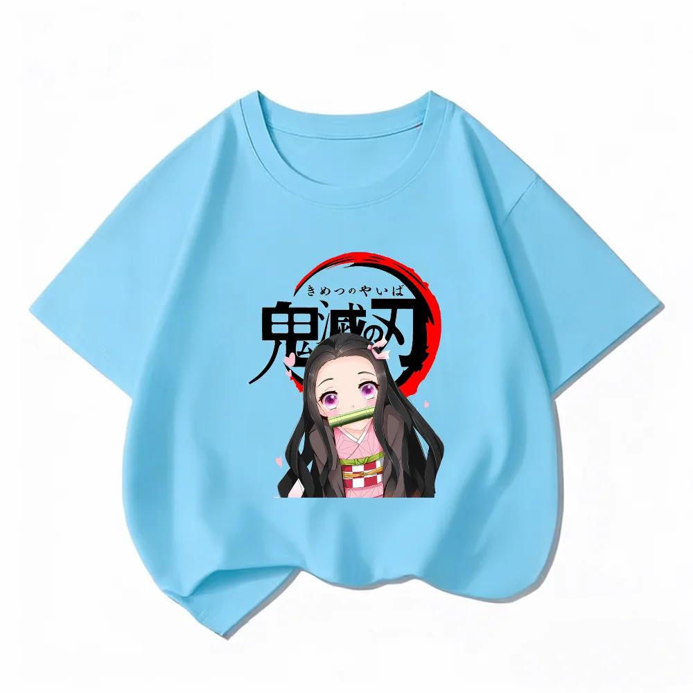 Bandai Demon Slayer Nezuko Kids TShirt 100 Cotton Boys Girls Summer Short Sleeve Clothes Children Anime Graphic Tees Tops
