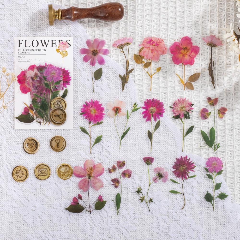PET Wax Seal Sticker Pack - 40pcs Dried Flower Decals for Journal & Scrapbooking