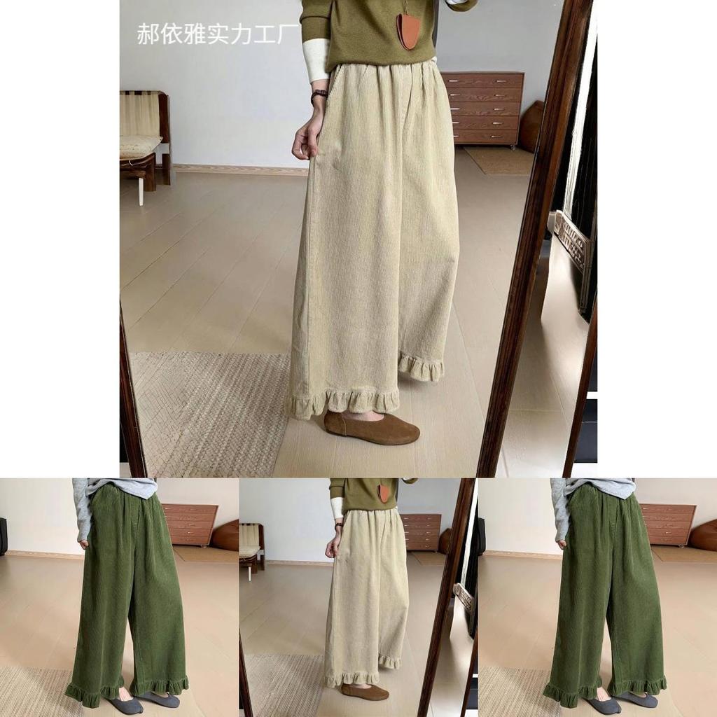 Pantaloni in Velluto a Coste a Vita Alta con Fodera in Pile Stile Hanbok per il Calore Invernale Donna Comfort Casual