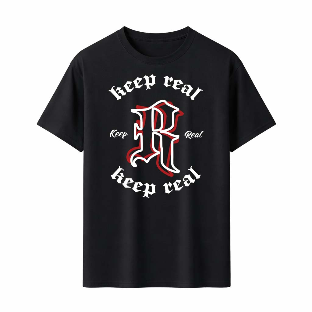 

Keep Real T-Shirt Gothic Letter R Tee Vintage Streetwear Unisex Top Black White Red Men Women Clothes tee shirt pêche - Men s... S