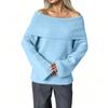 Women's Off-Shoulder Pullover Sweater with Fold-Over Collar, Relaxed Fit Versatile Casual Knit Top