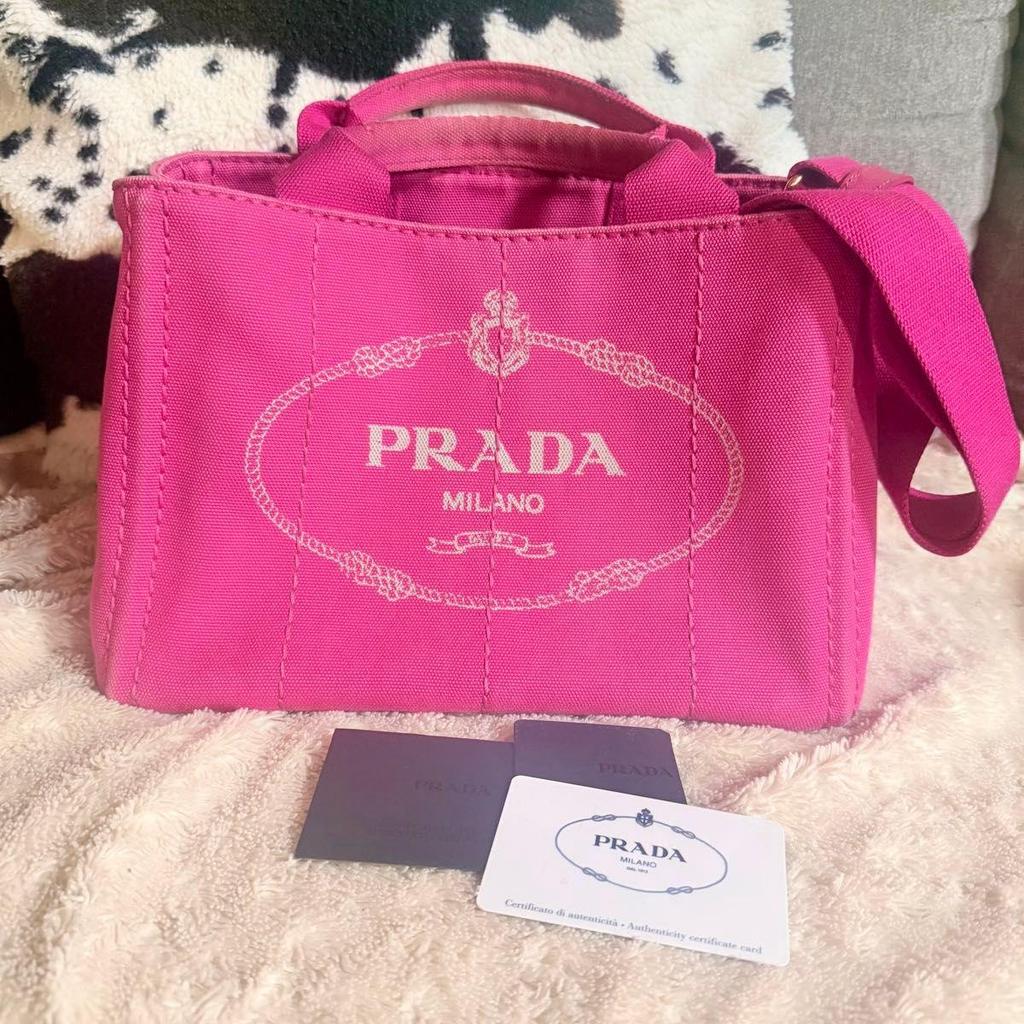 Used PRADA Canapa Tote Bag Pink MILANO