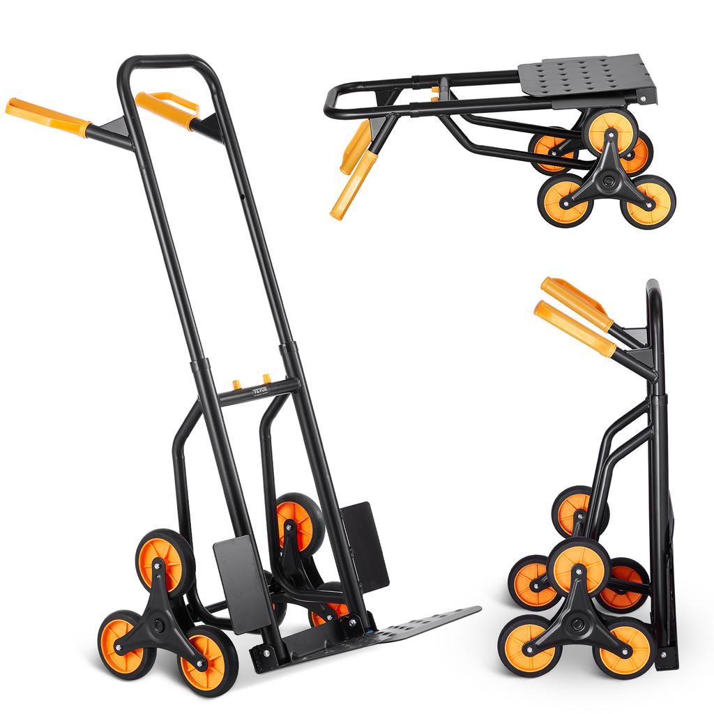 SucceBuy 440lbs Folding Hand Truck Dolly with Handle 6Wheels &2 Elastic Ropes Stair Climbing Cart for Shopping Moving Warehouse