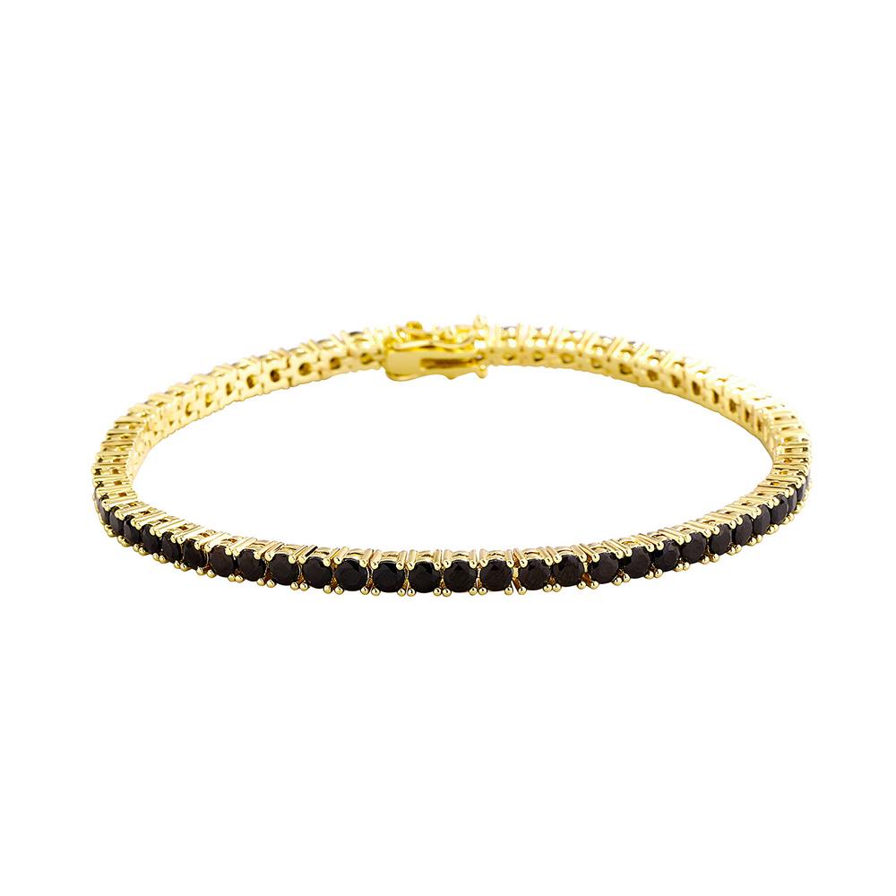 Schwarz Gold Plated Tennisarmbänder Damen Herren 1 Reihe 4mm Zirkonia Iced 5A CZ Stein Kastenschließe Klassisch Jubiläum Mode