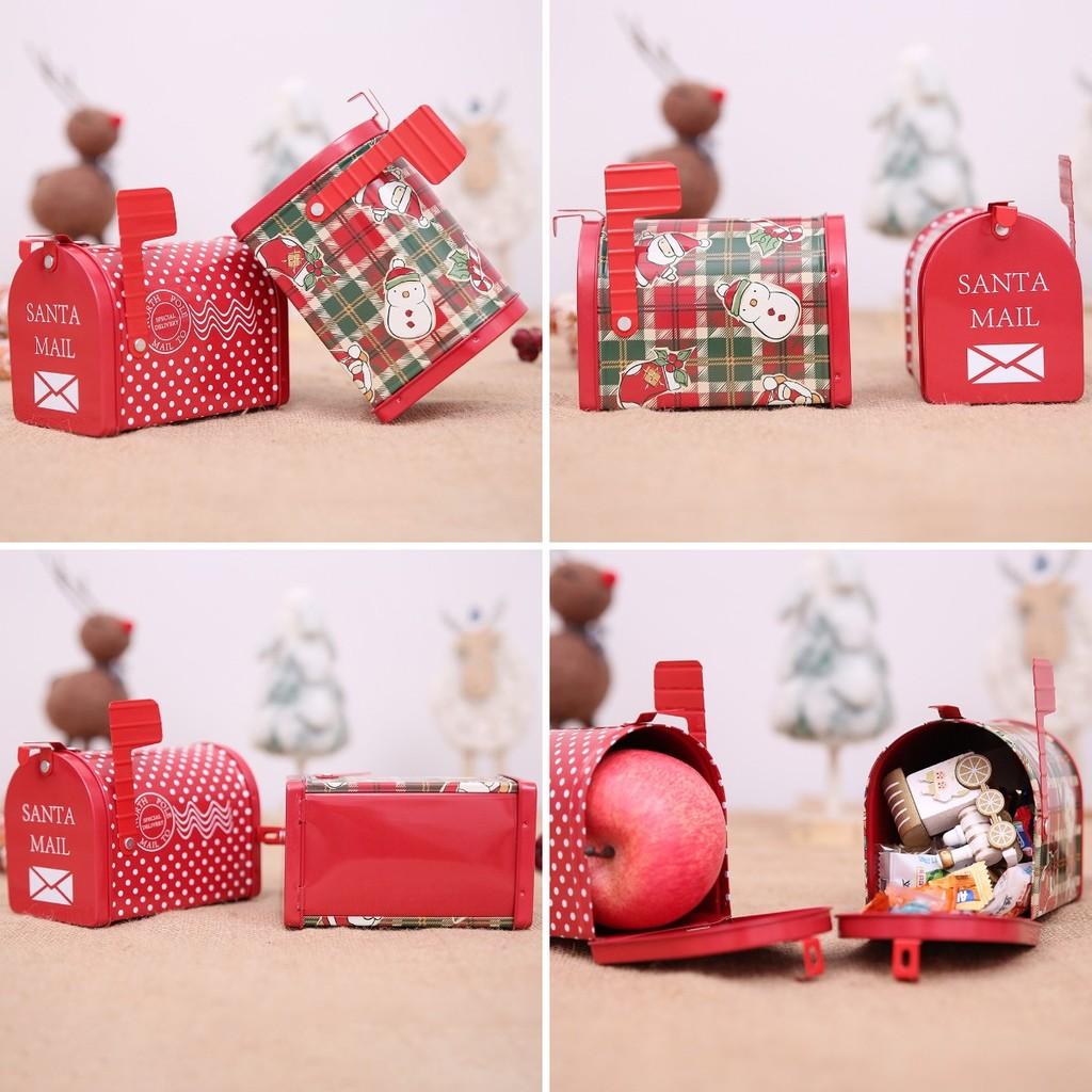 Festive Christmas Iron Mailbox Gift Box Charming Tin With Cartoon Checkered Style For Children