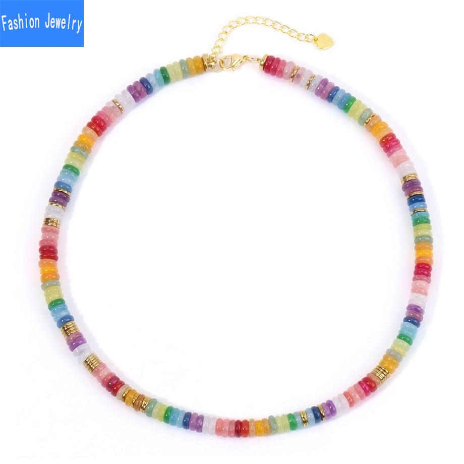 Dopamine Colored Natural Stone Abacus Bead Necklace Women's Fashionable and Versatile Collarbone Necklace