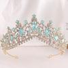DIEZI Luxury Green Opal Crystal Flower Water Drop Tiara Crown Women Wedding Party Elegant Bridal Bride Crown Hair Accessories