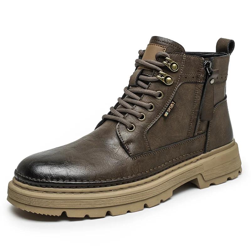 

Lace-Up Cowboy Boot Men Eather Boots Handmade Men Motorcycle Boots Classic Mens Low Top Sneakers Luxury Brand Men s Ankle Boots 44 коричневый