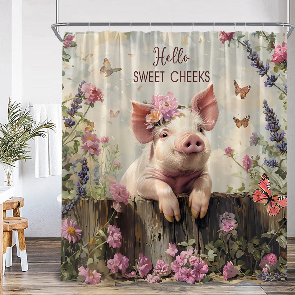 

Забавная мультяшная шторка для душа с животными, купающаяся собака, сельскохозяйственные животные, декор для ванной комнаты в стиле фермерского дома, детская, полиэстеровая занавеска для ванны с крючком 90x180cm-35x70in