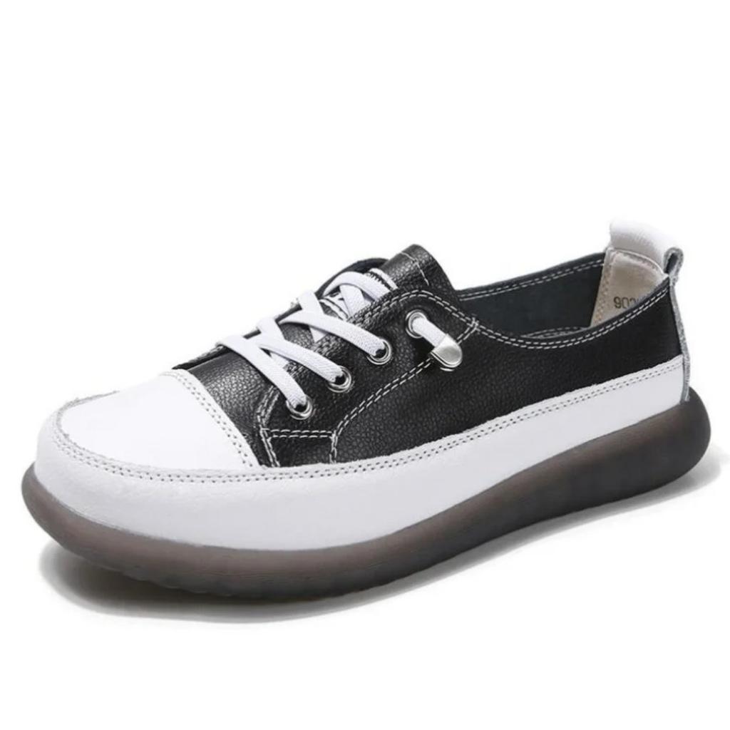 Women Spring Sneakers 2024 New Genuine Leather Trend Color Matching Women Shoes Flat Lace-up Casual Girl Student Shoes