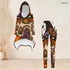 Women Plus Size Two Piece Hooded Long Sleeve Top And Pants Halloween Pumpkin Ghost Witch Print Loungewear Set