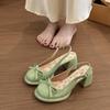 Fairy style bow wedge heel single shoes outer wear 2025 summer new female open-toed round head with skirt high-heeled sandals