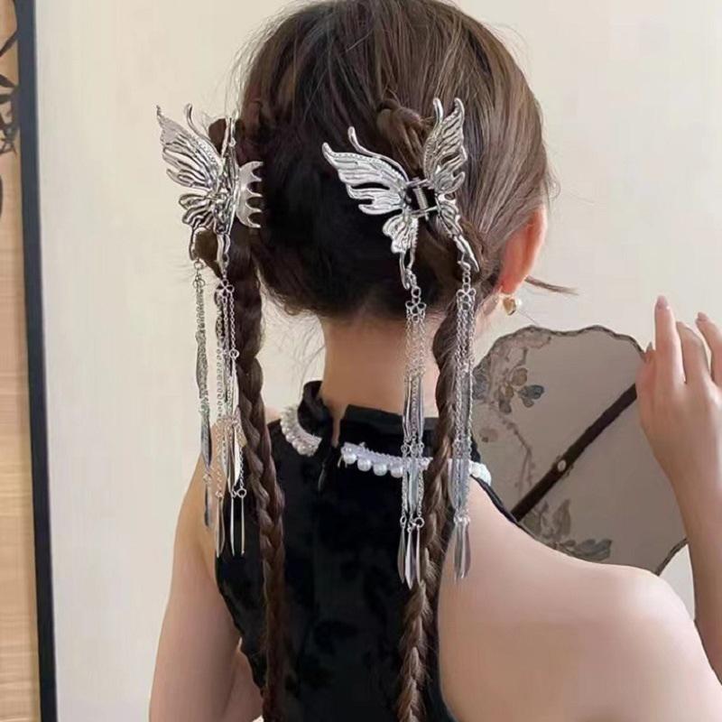 Butterfly Hair Clips Metal Butterfly Flower Hair Claw Clips  Non-Slip Hairpins Cute Fluttering Tassel Barrettes For Women