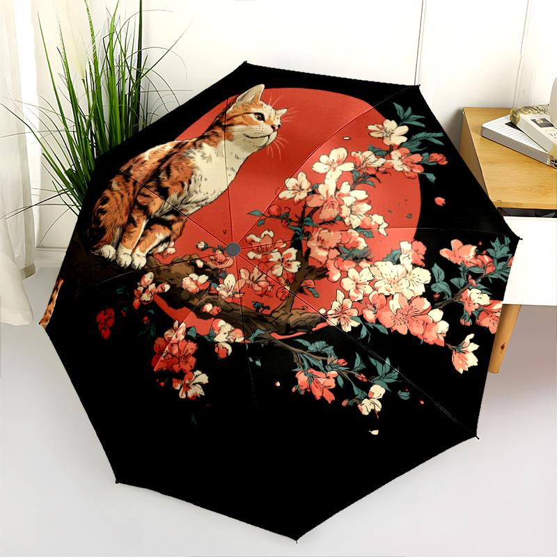 Branch Bird Pattern, Automatic Folding Umbrella, Portable and Foldable Design, 8 Ribs, a Christmas or Birthday Gift.