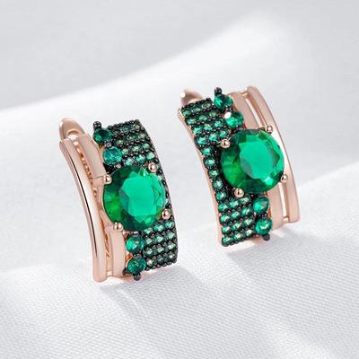 Brincos Quadrados Pretos Verdes Zircônia Banhados para Mulheres Dourados Brilhantes Personalidade Acessórios de Festa Bijuteria de Fantasia