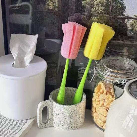 Cup Brush Tulip Shape Ergonomic Handle Cleaning Brush Scratch-Free Sponge Brush Decorative Vase Cleaner