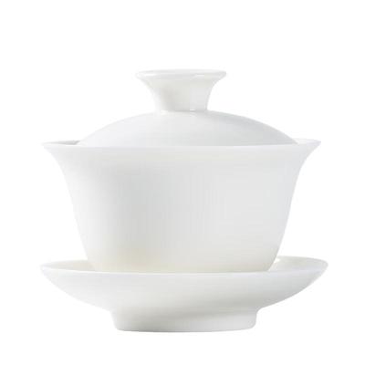 Porselen Gaiwan i jadestil med gullinnlegg