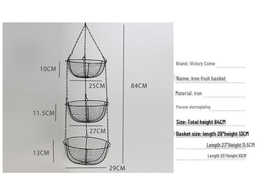 European Wrought Iron 3-Tier Detachable Fruit Basket and Cradle for Home Decor