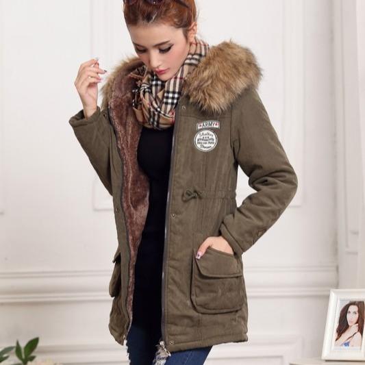 Winter Warm Women's Mid-Length Parka Jacket Adjustable Drawstring Waist Hood Casual Solid Color Coat