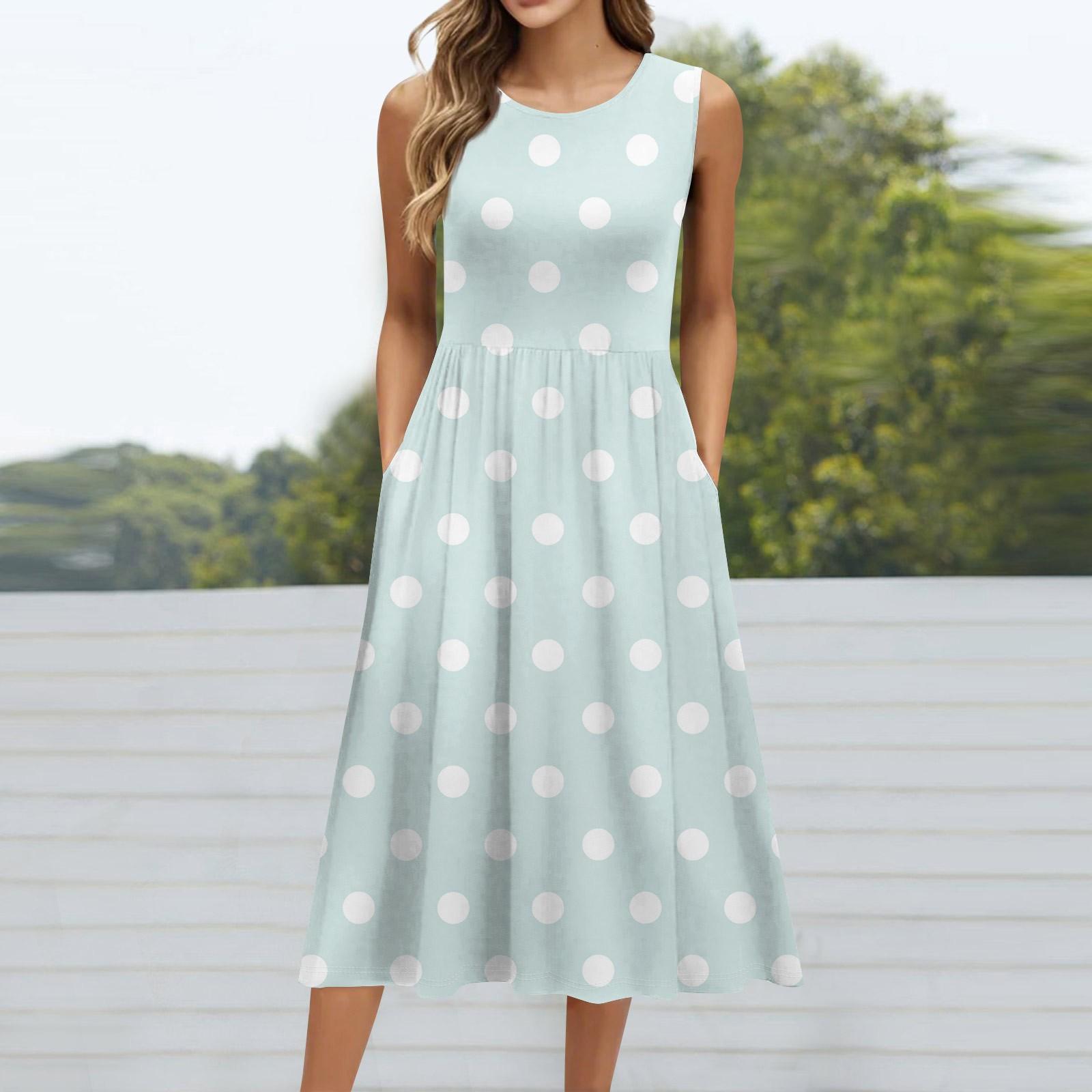 

Женское модное платье средней длины с круглым вырезом и принтом без рукавов XXXL