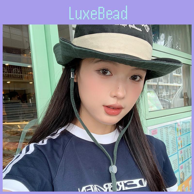 Stylish Japanese Color Block Embroidered Fisherman Hat For Women Summer Travel Sun Protection