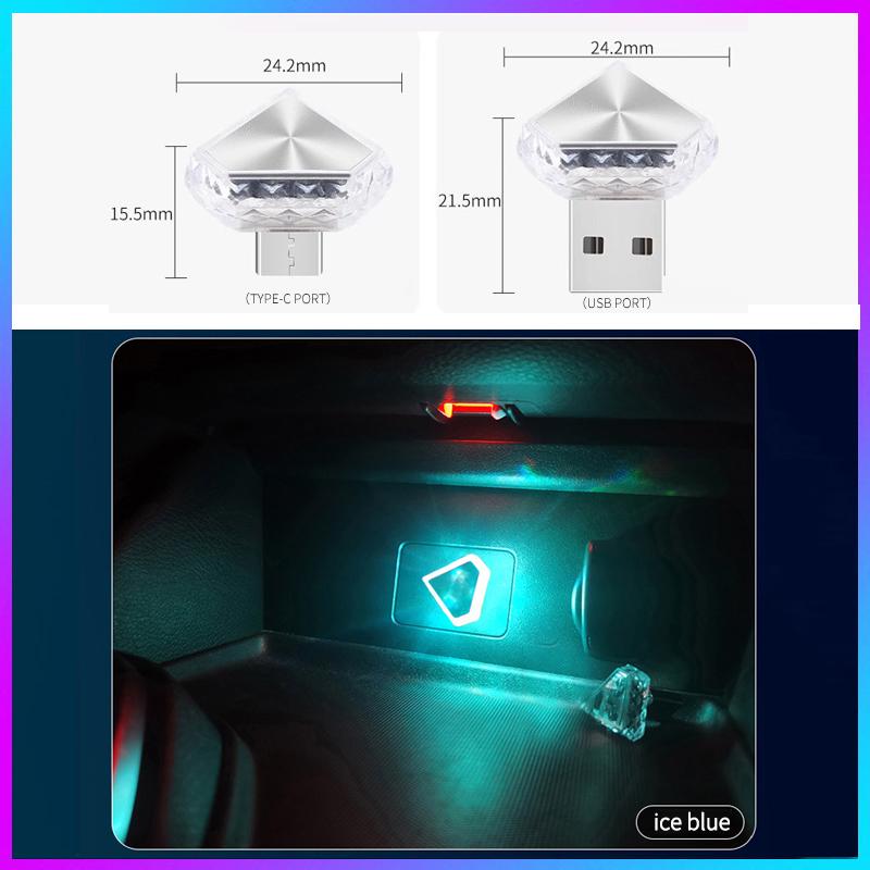 New Type-C USB Car Interior Ambient Atmosphere Light LED Signal Lights Auto Reading Lamp Decorations Car Interior Accessories USB port