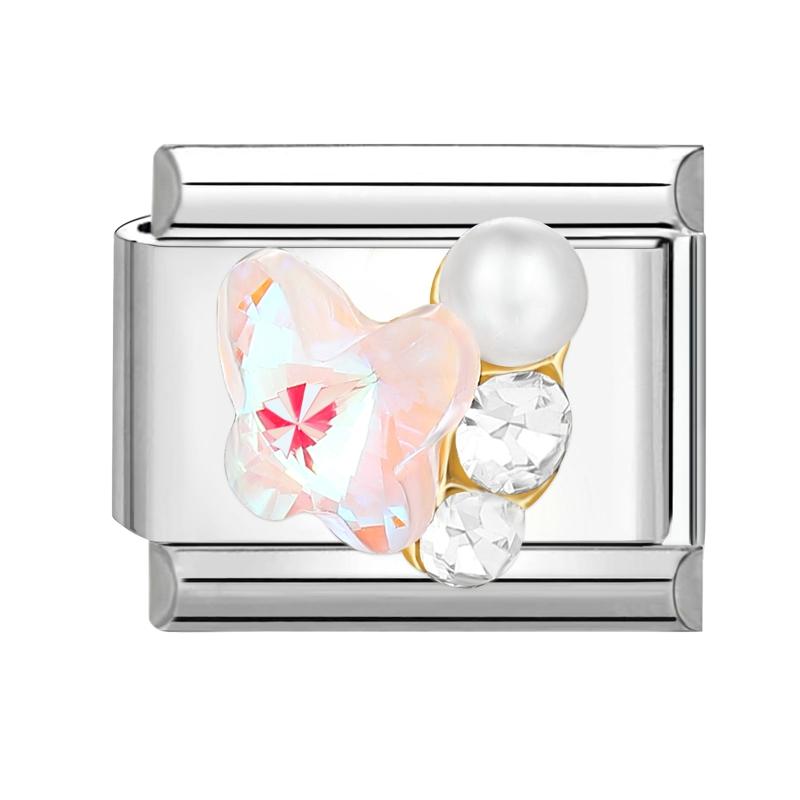 Y2K Zircon Cherry Bow Heart Butterfly Shiny Italian Charm Links Fit 9MM Bracelet Stainless Steel Jewelry DIY Making Jewelry