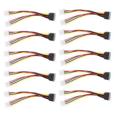 10 Stück SATA Stromkabel 15Pin Stecker auf Doppel 4Pin Buchse Verbindungskabel für Datenübertragung Aufladung