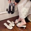 Bow summer with transparent fairy wind sexy 2025 new crystal high heel transparent cool slippers outer wear women