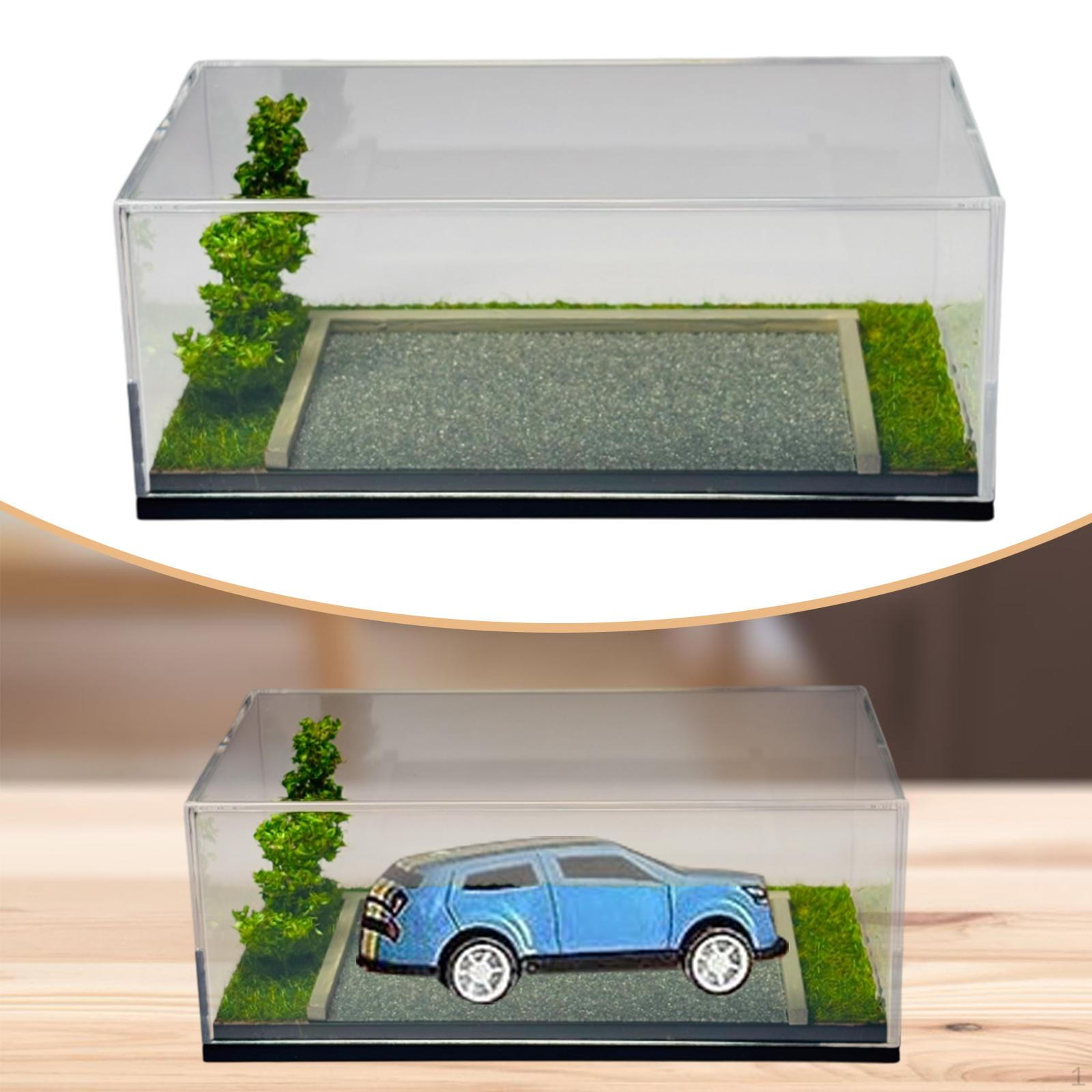 

1/64 Vehicle Model Display Case Dustproof Cover Showcase Diorama DIY with Artificial Tree for Action