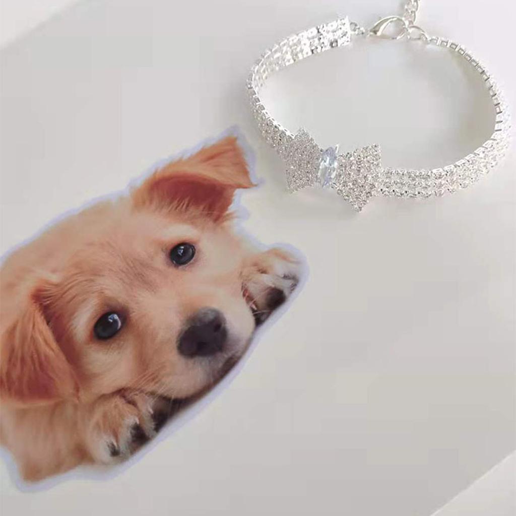 High-grade Dog Necklace Collar Fashion Jeweled Bow Puppy  Collar with Bling Rhinestone  Dogs Pet Supplies Accessories