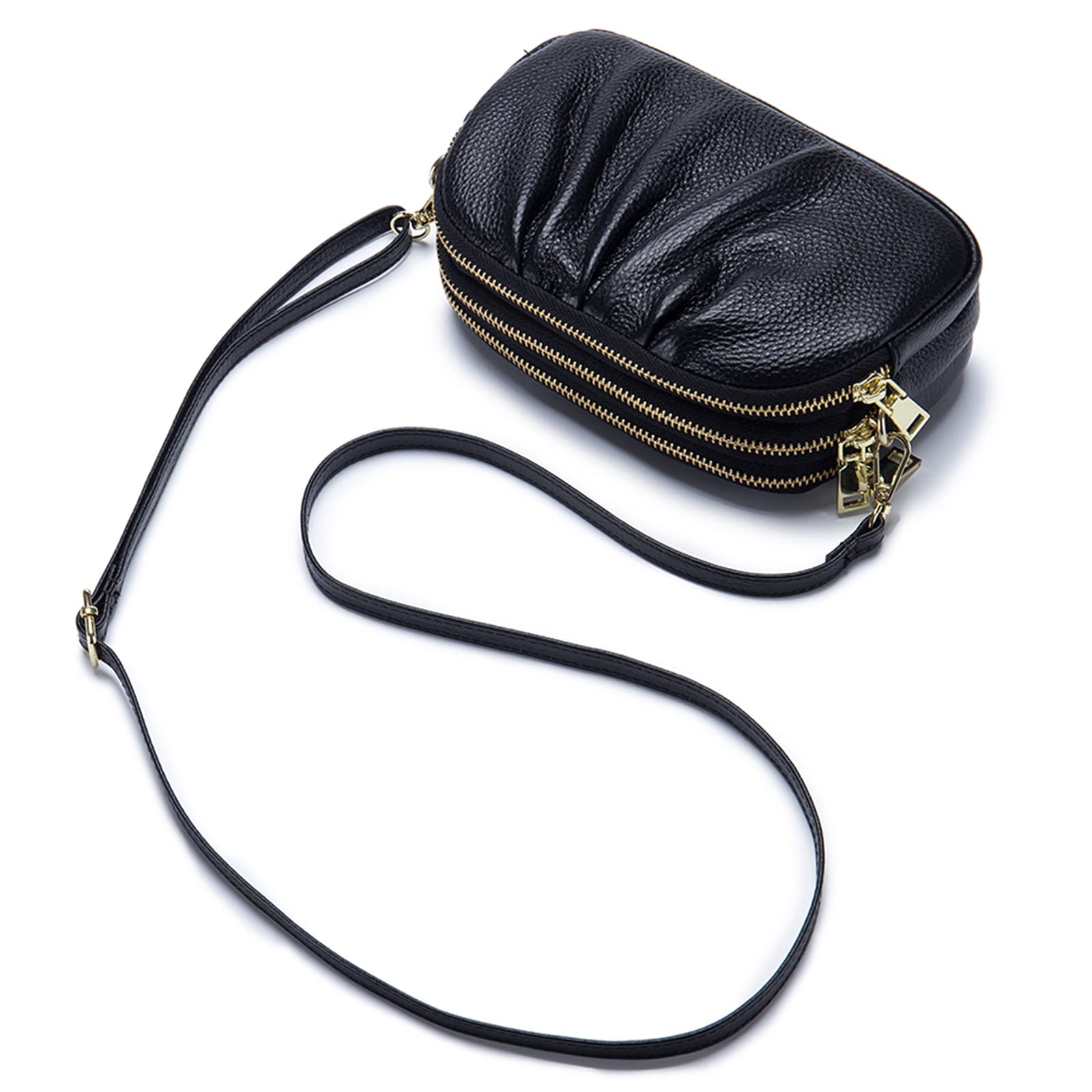 

Large capacity wallet for smartphone wallet genuine smartphone small crossbody leather shoulder black [FORRICA] women, pouch, multi-function pochette, чорний